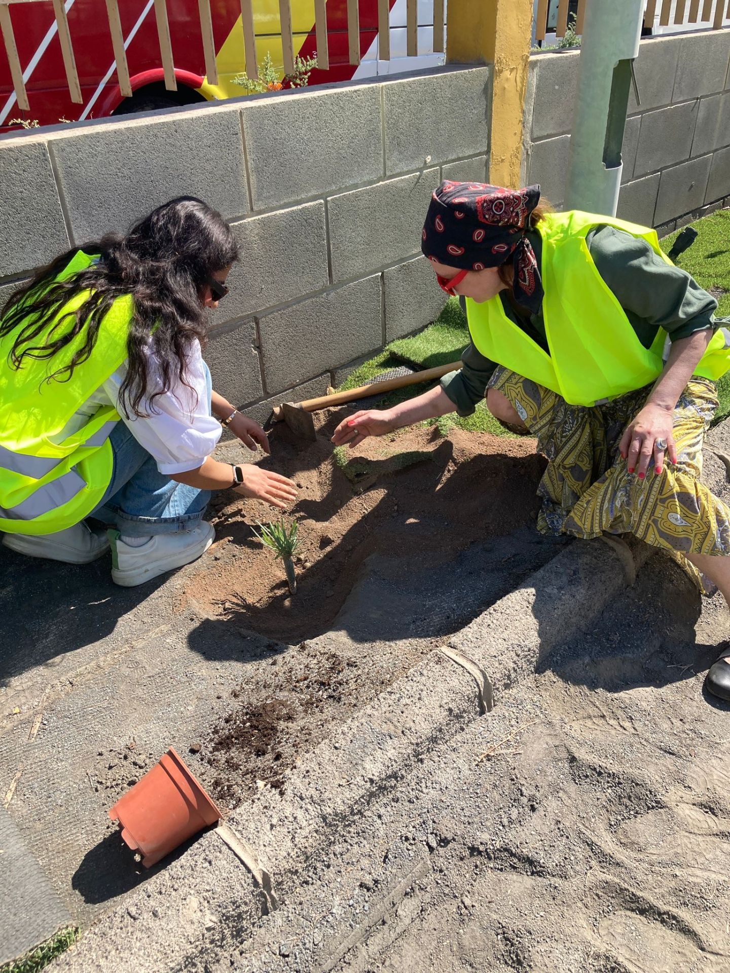 To personer som graver i jorden for &aring; plante et tre